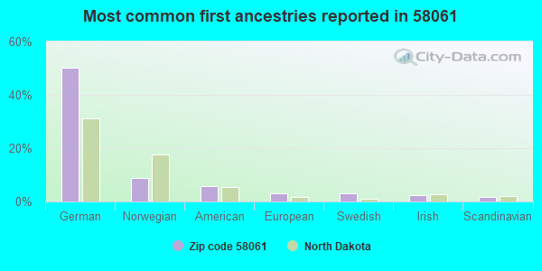 Most common first ancestries reported in 58061