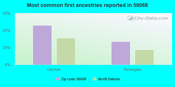 Most common first ancestries reported in 58068