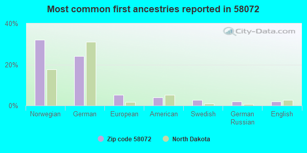 Most common first ancestries reported in 58072