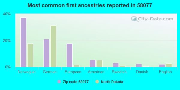 Most common first ancestries reported in 58077