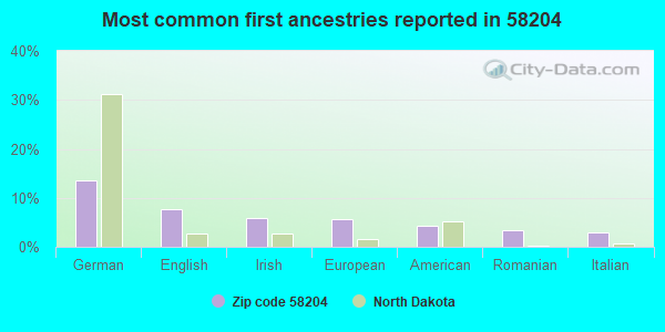 Most common first ancestries reported in 58204