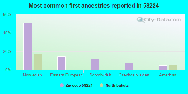 Most common first ancestries reported in 58224