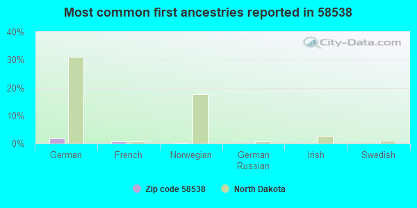 Most common first ancestries reported in 58538