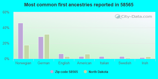 Most common first ancestries reported in 58565