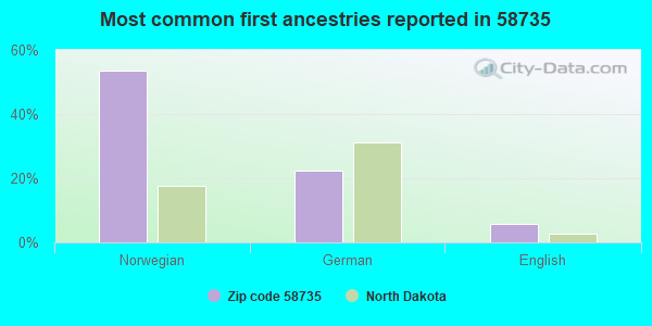 Most common first ancestries reported in 58735