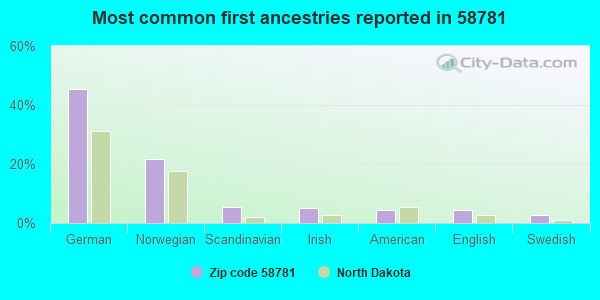 Most common first ancestries reported in 58781