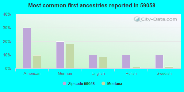 Most common first ancestries reported in 59058