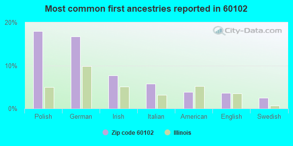 Most common first ancestries reported in 60102