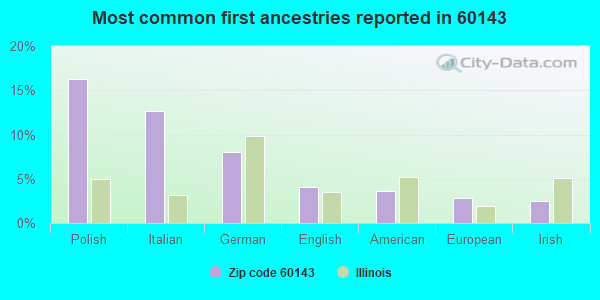 Most common first ancestries reported in 60143