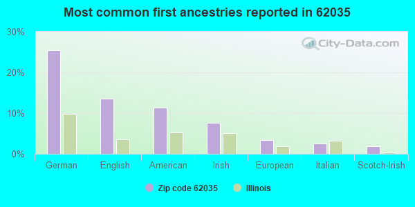 Most common first ancestries reported in 62035