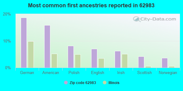 Most common first ancestries reported in 62983