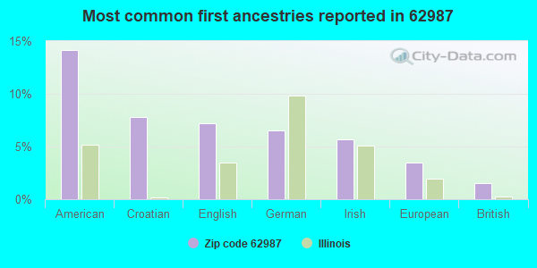 Most common first ancestries reported in 62987