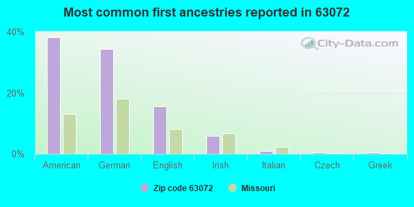 Most common first ancestries reported in 63072