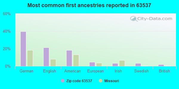 Most common first ancestries reported in 63537