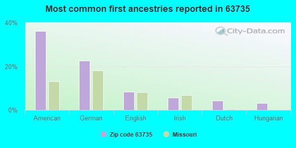 Most common first ancestries reported in 63735