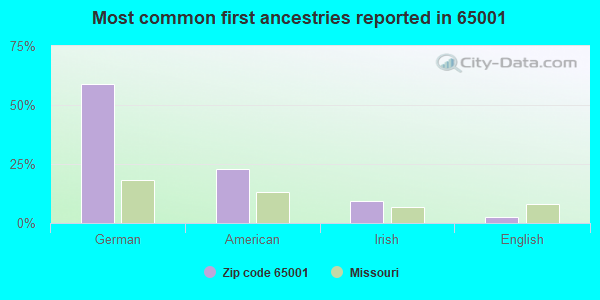 Most common first ancestries reported in 65001
