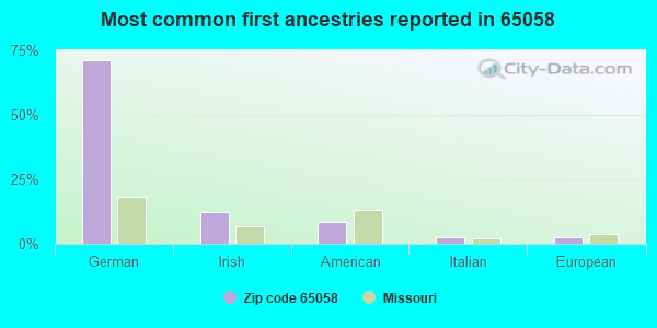 Most common first ancestries reported in 65058