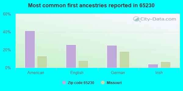 Most common first ancestries reported in 65230