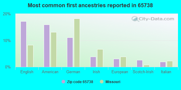 Most common first ancestries reported in 65738