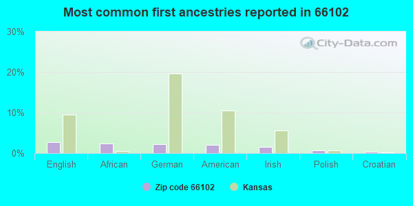 Most common first ancestries reported in 66102