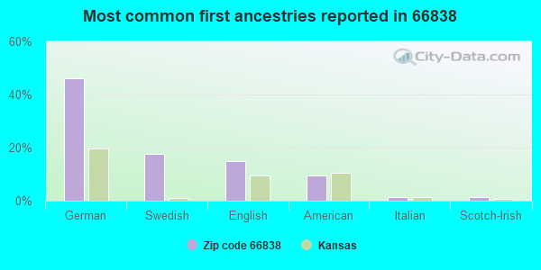 Most common first ancestries reported in 66838