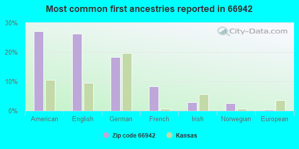 Most common first ancestries reported in 66942