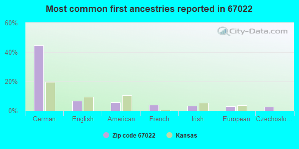 Most common first ancestries reported in 67022