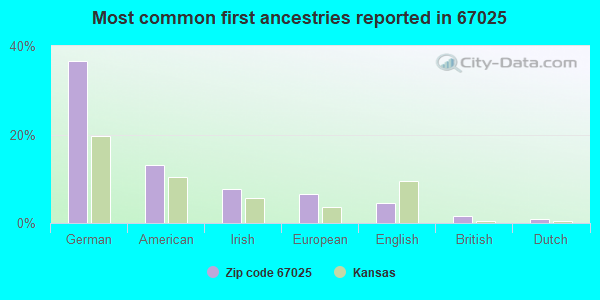 Most common first ancestries reported in 67025