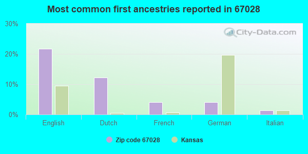 Most common first ancestries reported in 67028