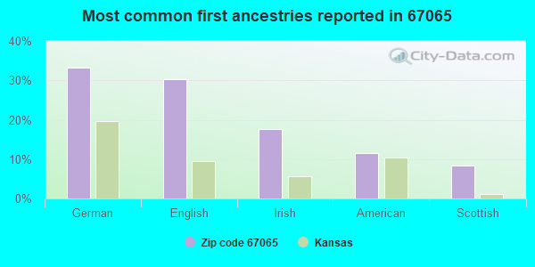Most common first ancestries reported in 67065