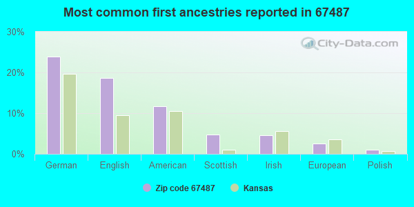 Most common first ancestries reported in 67487