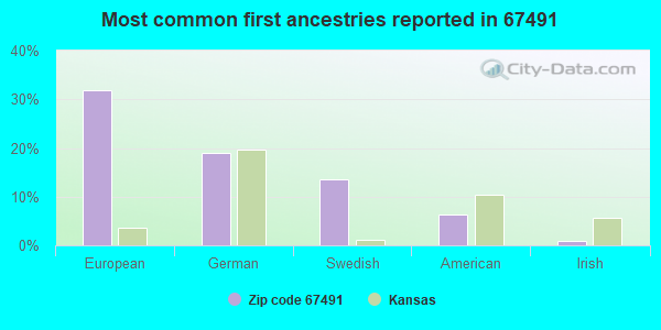 Most common first ancestries reported in 67491