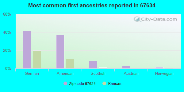 Most common first ancestries reported in 67634