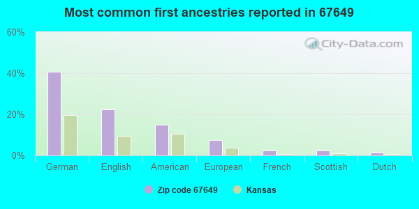 Most common first ancestries reported in 67649