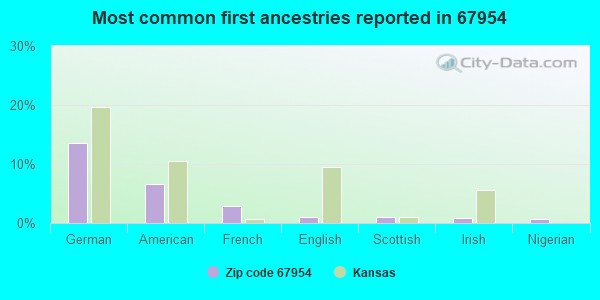 Most common first ancestries reported in 67954