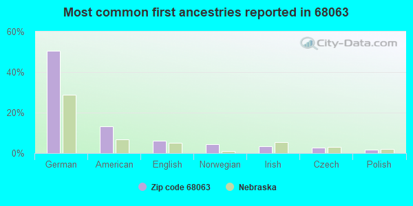 Most common first ancestries reported in 68063