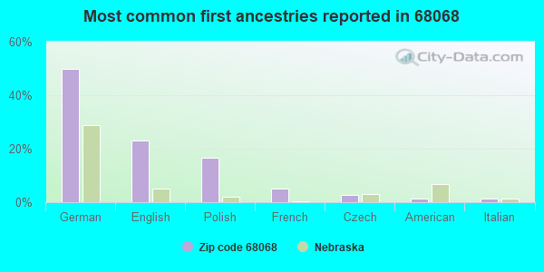 Most common first ancestries reported in 68068