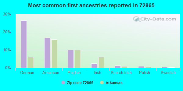 Most common first ancestries reported in 72865