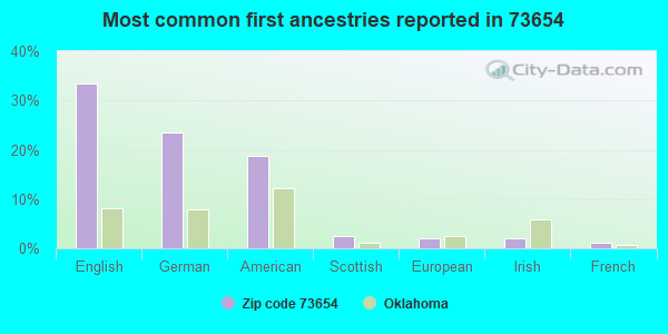 Most common first ancestries reported in 73654