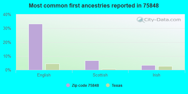 Most common first ancestries reported in 75848