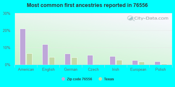 Most common first ancestries reported in 76556