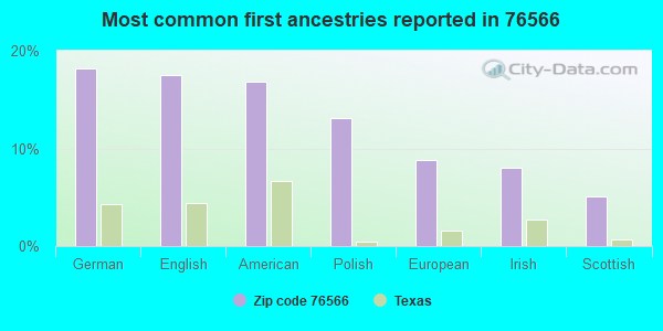 Most common first ancestries reported in 76566