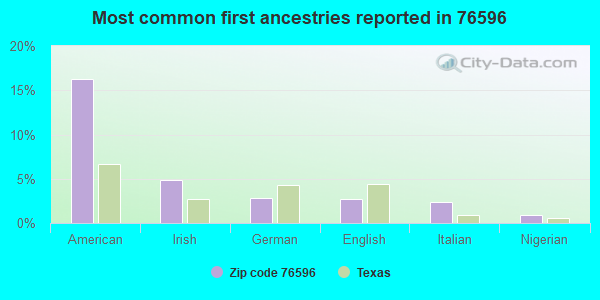 Most common first ancestries reported in 76596