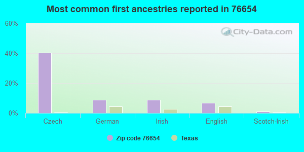 Most common first ancestries reported in 76654