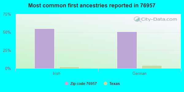 Most common first ancestries reported in 76957
