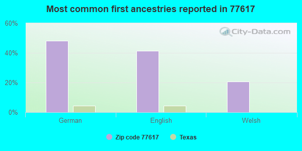 Most common first ancestries reported in 77617