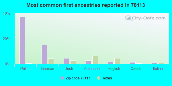Most common first ancestries reported in 78113