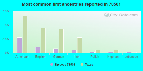 Most common first ancestries reported in 78501