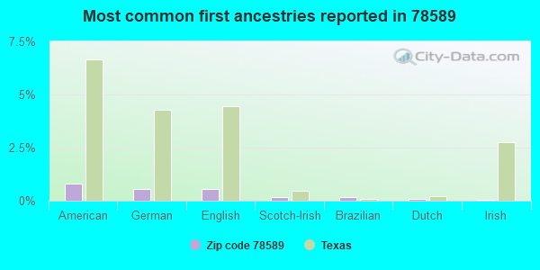 Most common first ancestries reported in 78589