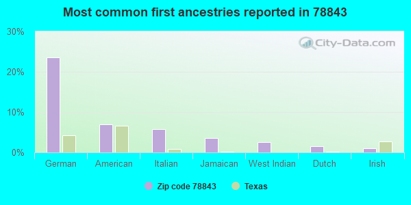 Most common first ancestries reported in 78843